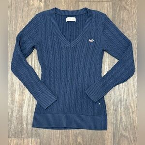 Hollister Navy Cable Knit V-Neck Sweater Women’s Medium Preppy Cozy